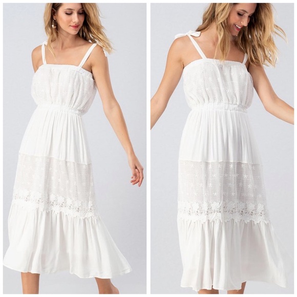 Dresses & Skirts - Soft White LACE MIDI Dress w/tie straps